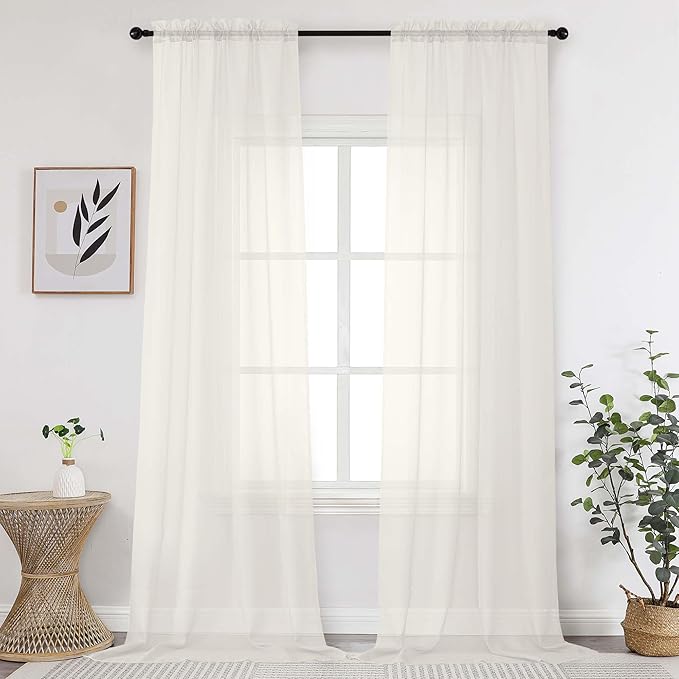 OWENIE Extra Long Sheer Curtains 120 Inches Long, Sheer Curtain, Voile Rod by OWENIE