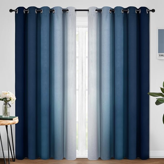 Yakamok Blue and Greyish White Ombre Curtains, Room Darkening Gradient Color by Yakamok