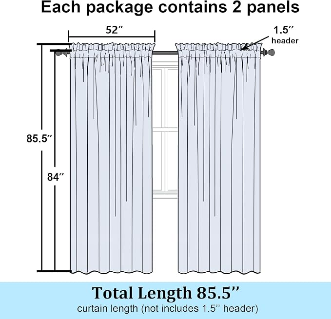 Simplebrand Semi Sheer White Curtains 84 Inches Long 2 Panels, Light Filtering - Image 2