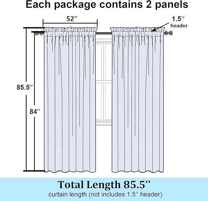 Simplebrand Semi Sheer Dusty Blue Curtains 84 Inches Long 2 Panels, Light - Image 2