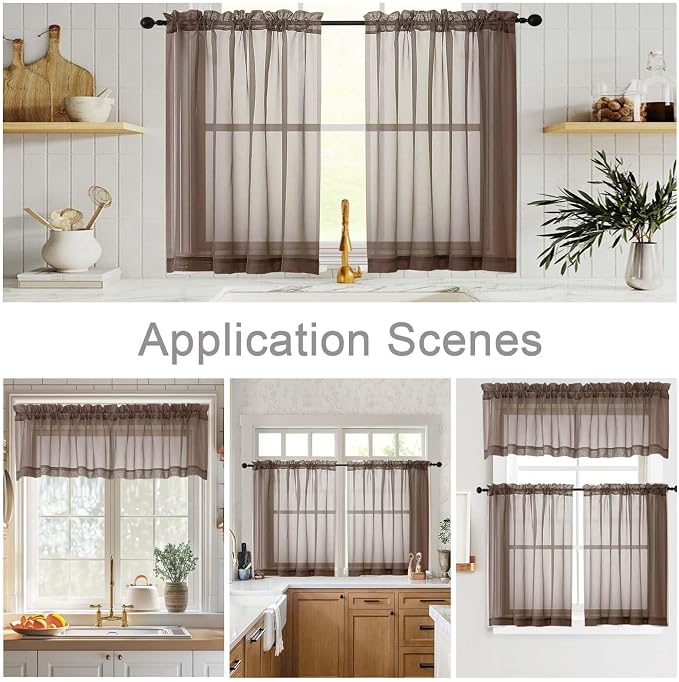 Kitchen Curtains 24 Inch Length Tier 2 Pieces, Chocolate Sheer Curtain Solid - Image 6