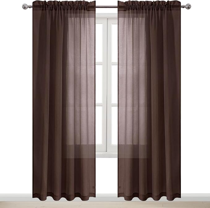 DWCN Brown Sheer Curtains Semi Transparent Voile Rod Pocket Curtains - Image 9