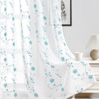 HOMEIDEAS White and Blue Embroidered Floral Sheer Curtains 96 Inches Long 2 - Image 4
