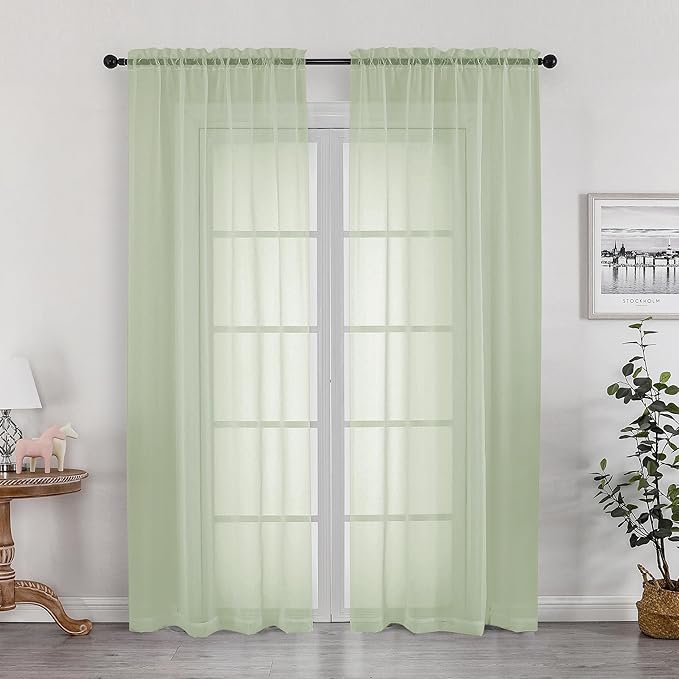 OWENIE Sheer Curtains 72 Inches Long 2 Panels Set, Light Filtering Sheer by OWENIE