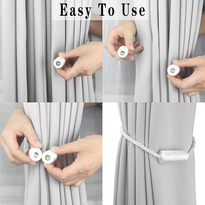 4 Pack White Strong Magnetic Curtain Tiebacks Outdoor Elegant Decorative Tie - Image 4