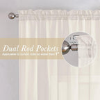 Lecloud Ivory Sheer Curtains 102 Inches Long 2 Pcs, Rod Pockets Light Filtering - Image 4