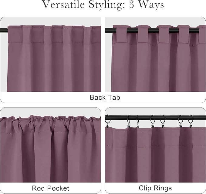 PONY DANCE - Window Curtains - 42 inch W by 45 L Dusty Rose Thermal Insulated - Image 5
