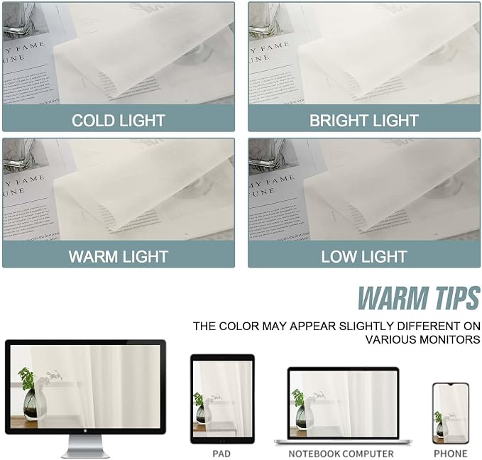 Extra Wide Sheer Ivory Curtains 144 Inches Long 2 Panels, Extra Long Light - Image 6