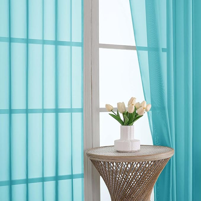 OVZME Turquoise Sheer Curtains 84 Inches Long 2 Panels Set, Light Filtering - Image 3