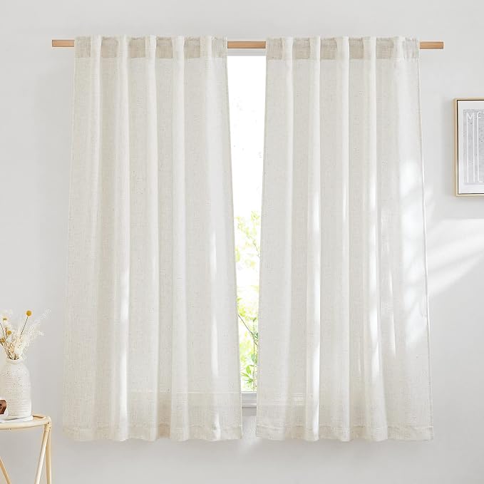 NICETOWN Linen Burlap Bedroom Curtains Natural, Rustic Rod Pocket & Back Tab by NICETOWN