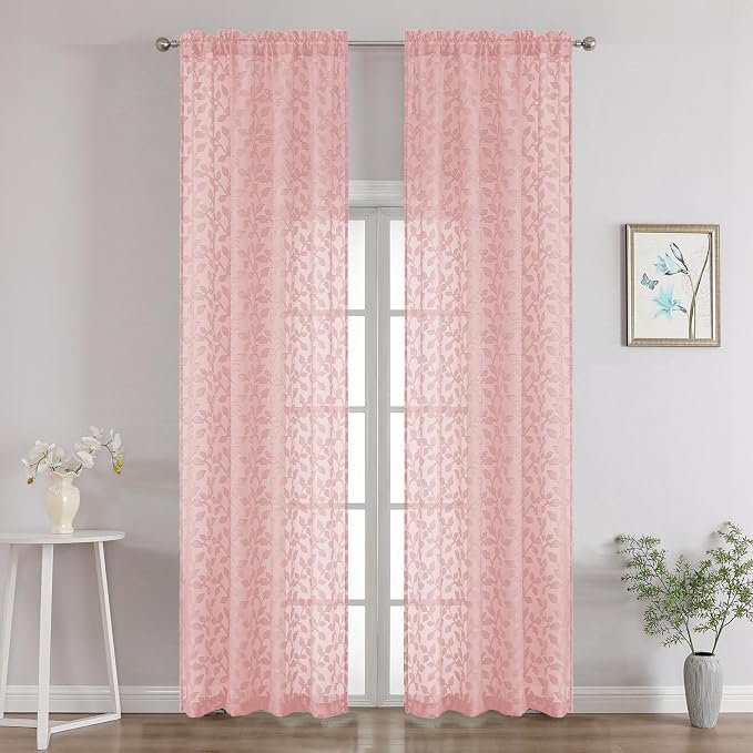 Chyhomenyc Blush Pink Sheer Curtains 96 Inch Length 2 Panels Set, Light by Chyhomenyc