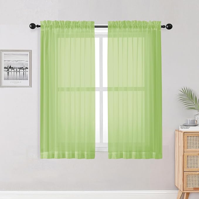 OWENIE Lime Sheer Curtains for Bedroom Living Room 54 Inch Length 2 Panels Set by OWENIE