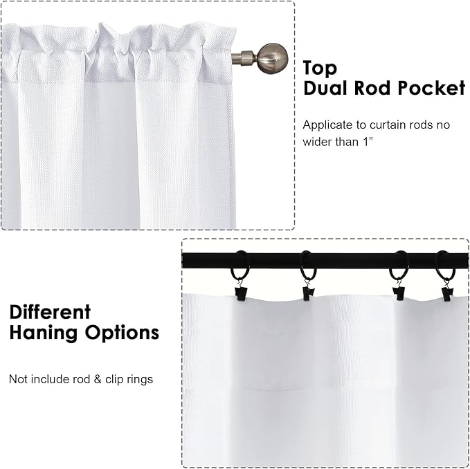 OWENIE Bob Valance Curtains 18 Inch Length 1 Piece, Faux Linen Slub Solid White - Image 4