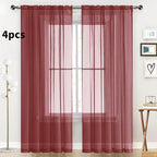 SpaceDresser Burgundy Sheer Curtains 4 Panels Rod Pocket Semi-Sheer Curtain 96 - Image 2