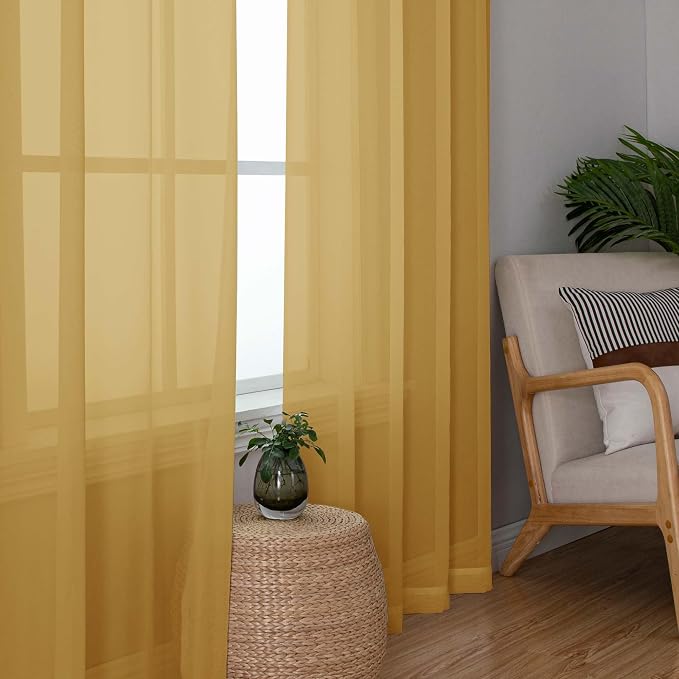 Chyhomenyc Gold Sheer Curtains 96 inches Long 2 Panels, Light Filtering Soft - Image 3