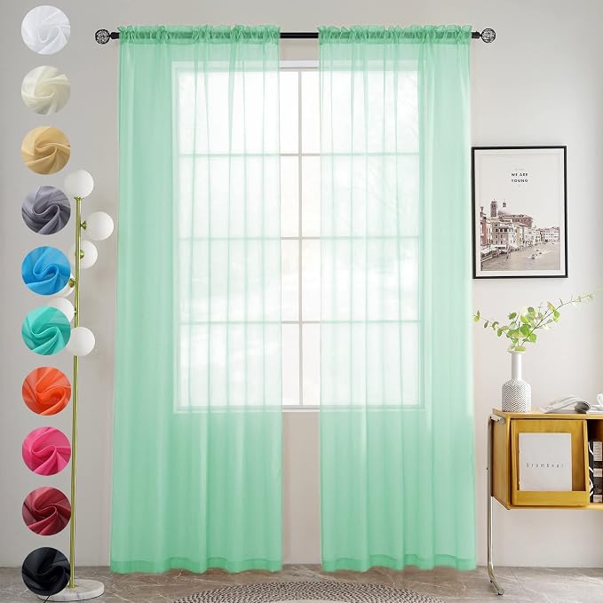 youleyar Solid Sheer Rod Pocket Curtain Voile Draperies 2 Panels White Beige by Youleyar