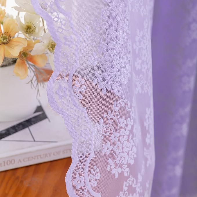 YJ YANJUN Vintage Lace Curtains 63 Inch Length-Victorian Floral Pattern - Image 3