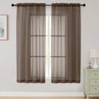 Sheer Chocolate Curtains for Bedroom Living Room 63 Inch Length 2 Panels by WelvetBLK