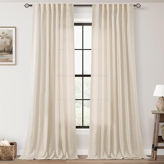 Apricot Linen Curtain 120 inch Length 2 Panels Set Back Tab Light Filtering by Jolilight