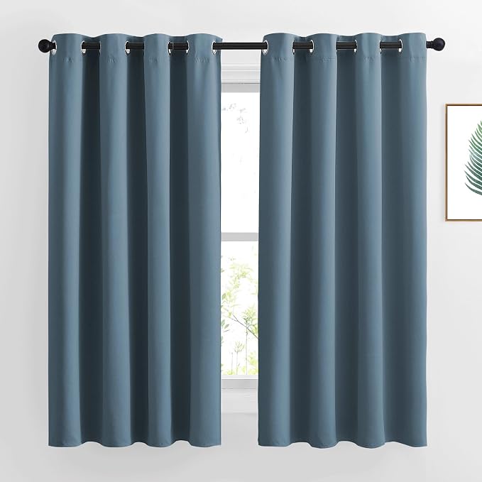 NICETOWN Smoky Blue Blackout Curtains 63 inches Long, Grommet Room Darkening by NICETOWN