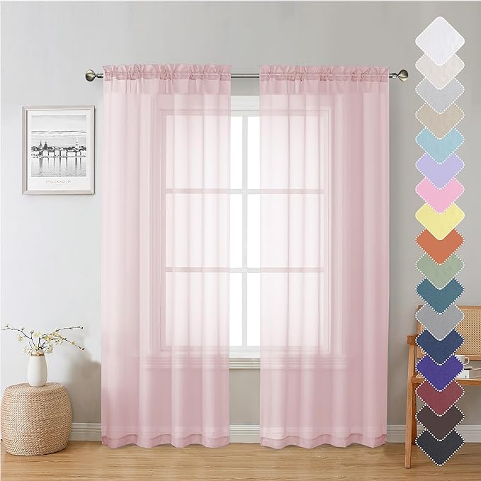 Lecloud Blush Pink Sheer Curtains 72 Inches Long 2 Panels, Lightweight Dual Rod by Lecloud