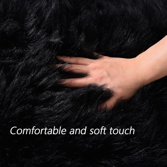 Latepis Black Runner 2x5 Washable Rug Faux Sheepskin Bedroom Rug Soft Fluffy - Image 4