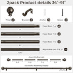 2 Pack Bronze Curtain Rod, Heavy Duty 1 Inch Decorative Curtain Rods - Image 5