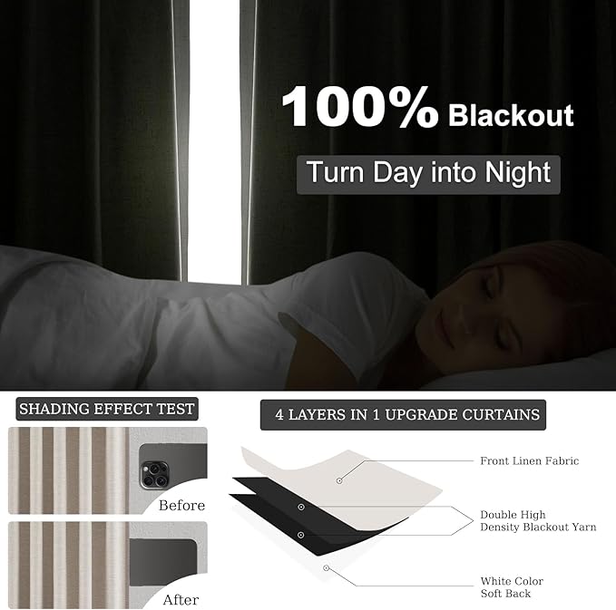 Topfinel 95 Inches Long Blackout Natural Linen Curtains - Image 5
