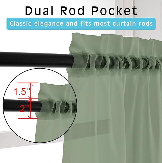 OVZME 2 Panels Sage Green Semi Sheer Valance - Image 2