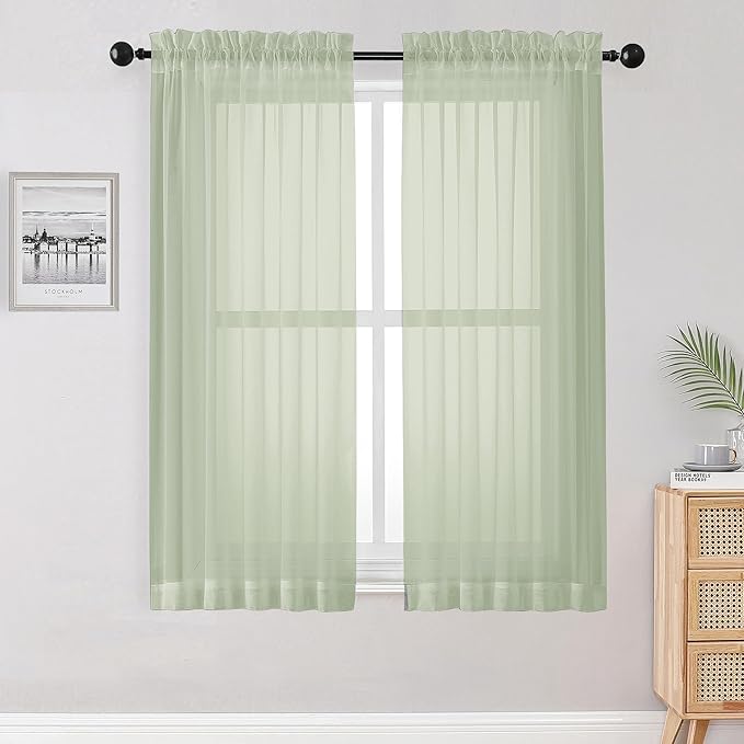 OWENIE Sheer Curtains 63 inch Length 2 Panels Set, Rod Pocket Voile Fimly Sheer by OWENIE