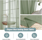 Sage Green Sheer Curtains 63 Inch Length 2 Panels, Voile Sheer Curtain - Image 4