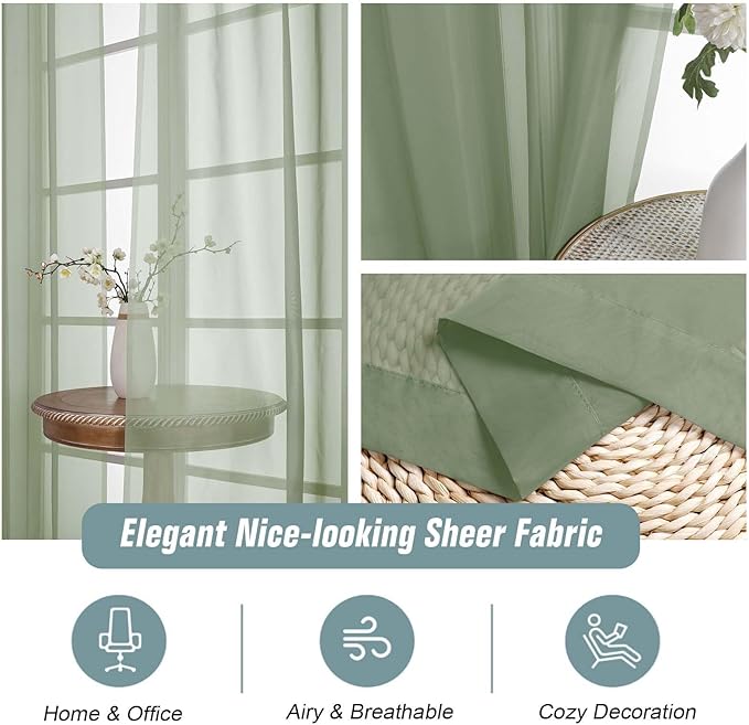 Sage Green Sheer Curtains for Window 72 inches Long 2 Panels Set, Soft Airy - Image 4