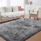 Faux Fur Area Rug, Indoor Plush Gray Floor Carpets - Image 3