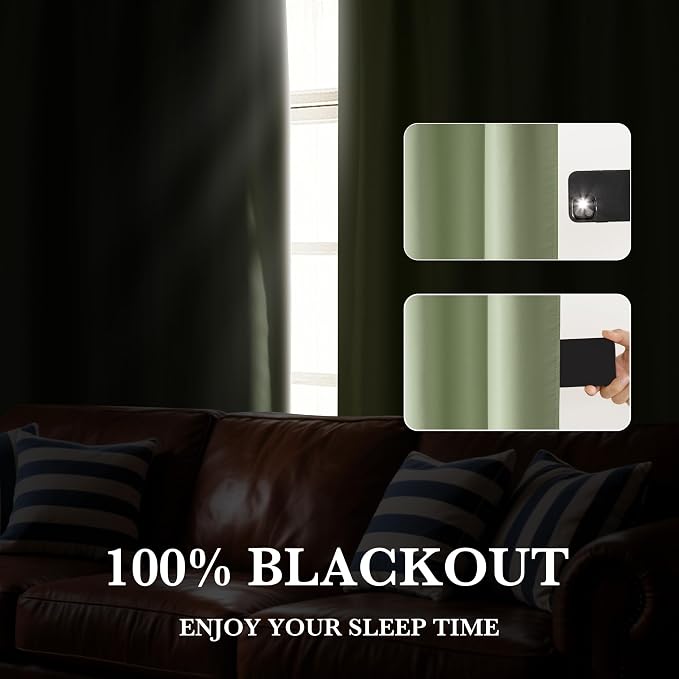 RYB HOME Bedroom Blackout Curtains 72 inches Long, 100% Blackout Thermal - Image 4