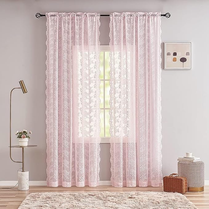 YJ YANJUN Vintage Lace Curtains 90 Inches Long-Victorian Floral Pattern Light - Image 3