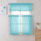 Chyhomenyc Sheer Aqua Tier Curtains 24 Inch Length Set, Small Window Kitchen - Image 2