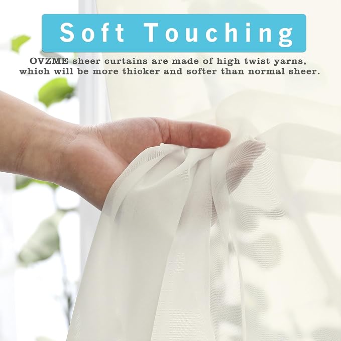 OVZME Sheer Ivory Curtains 108" Inch Length 2 Panels Set, Light Filtering Soft - Image 5