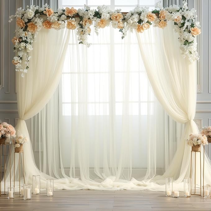 Ivory Tulle Backdrop Curtain for Wedding Parties 10ft x 8ft Sheer Backdrop - Image 2