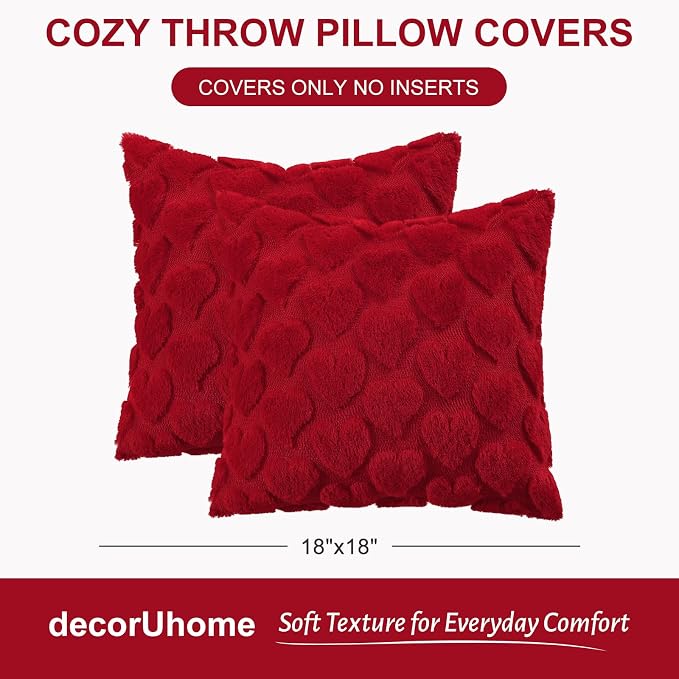 decorUhome Valentine’s Day Soft Plush Throw Pillow Covers 16x16 Inch Set of 2 - Image 6