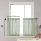 Kitchen Curtains 24 Inch Length Tier 2 Pieces, Sage Green Sheer Curtain Solid - Image 2