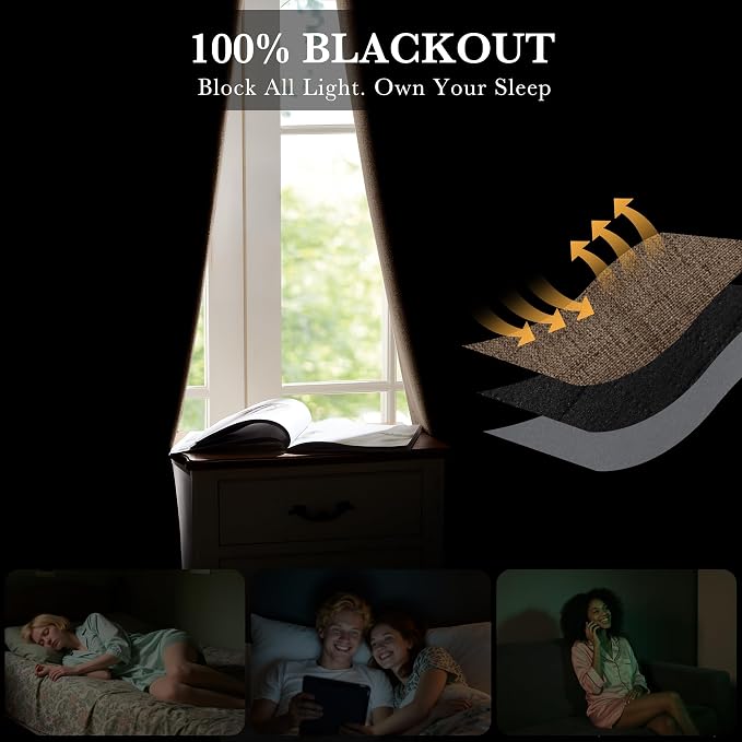 RYB HOME Coffee 100% Blackout Short Curtains 52 Width 45 inch Length, Light - Image 3