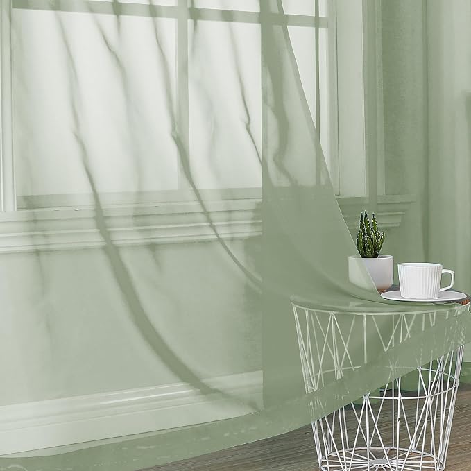 OVZME Sage Green Sheer Curtains 78 Inches Long 2 Panels - Image 5