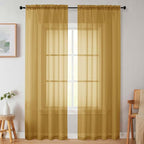 Sheer Gold Curtains for Bedroom Living Room 90 Inches Long 2 Panels Set by WelvetBLK