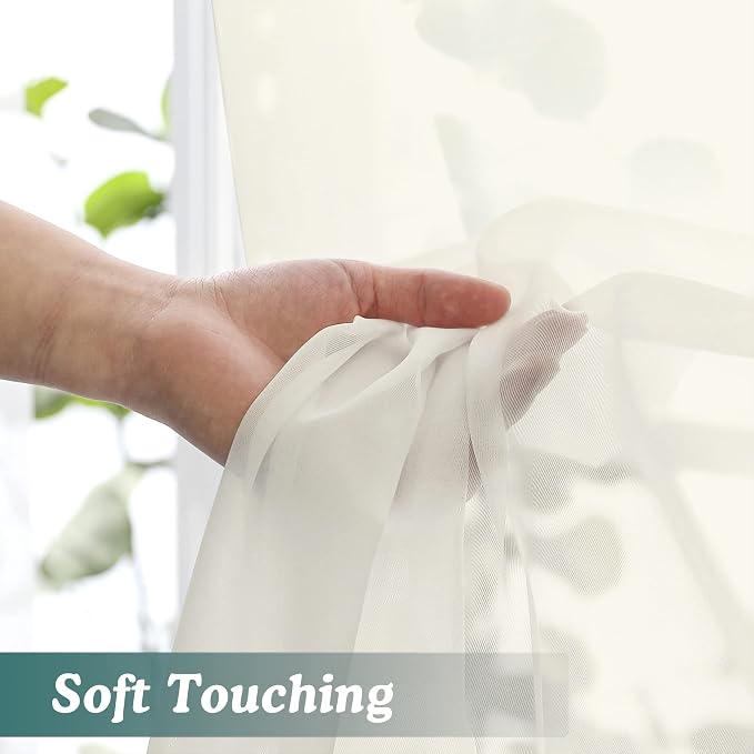 Chyhomenyc Ivory Sheer Window Curtain Panels 45 Inch, Light Filtering Solid - Image 7