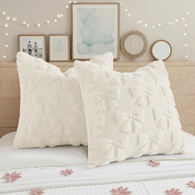 decorUhome Cream White Bow Pillow Covers Set of 2 Coquette Aesthetic Cute - Image 5