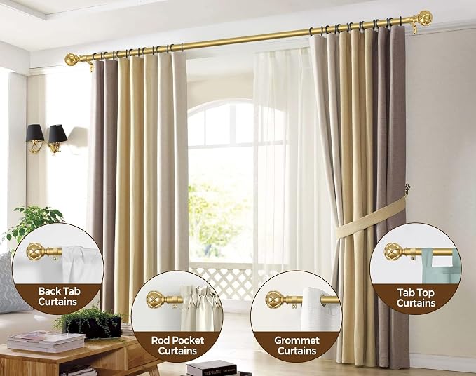 KAMANINA Gold Curtain Rod 32 to 58 Inch, 7/8 Inch Single Adjustable Curtain Rods - Image 4