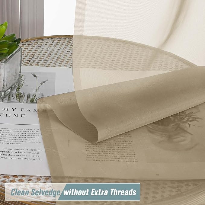 Taupe Window Sheer Curtains 54 inch Length, Soft Airy Light Filtering Sheer - Image 2
