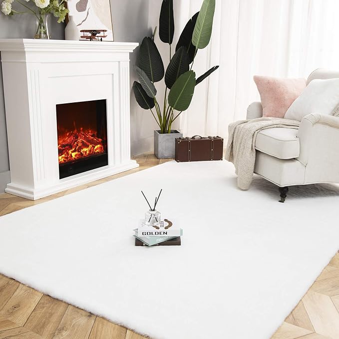 Ashler Faux Fur Rug, Ultra Soft Faux Rabbit Fur, 6 x 9 Feet Rectangle, Machine - Image 6