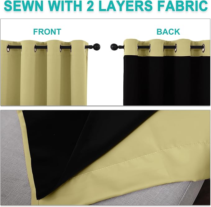 NICETOWN Paler Yellow 100% Blackout Curtains 2 Panels - Image 5