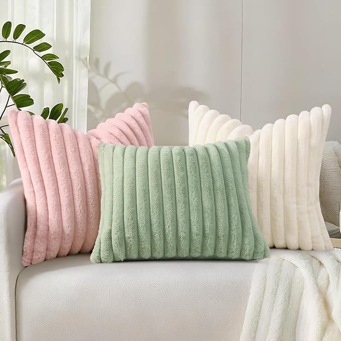 decorUhome Summer Cozy Faux Fur Throw Pillow Covers 22x22 Set of 2 Decorative - Image 9
